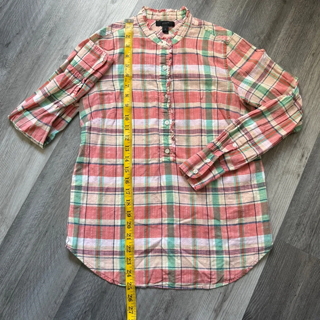 J.Crew Plaid Ruffle Half Button Down Popover Top 2 - Image 8