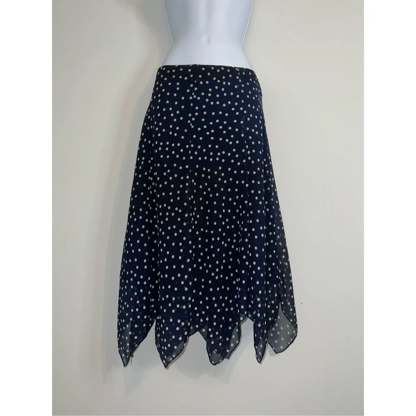 Women’s contemporary navy blue midi skirt with white polkadots ￼ Size 10 - Image 2