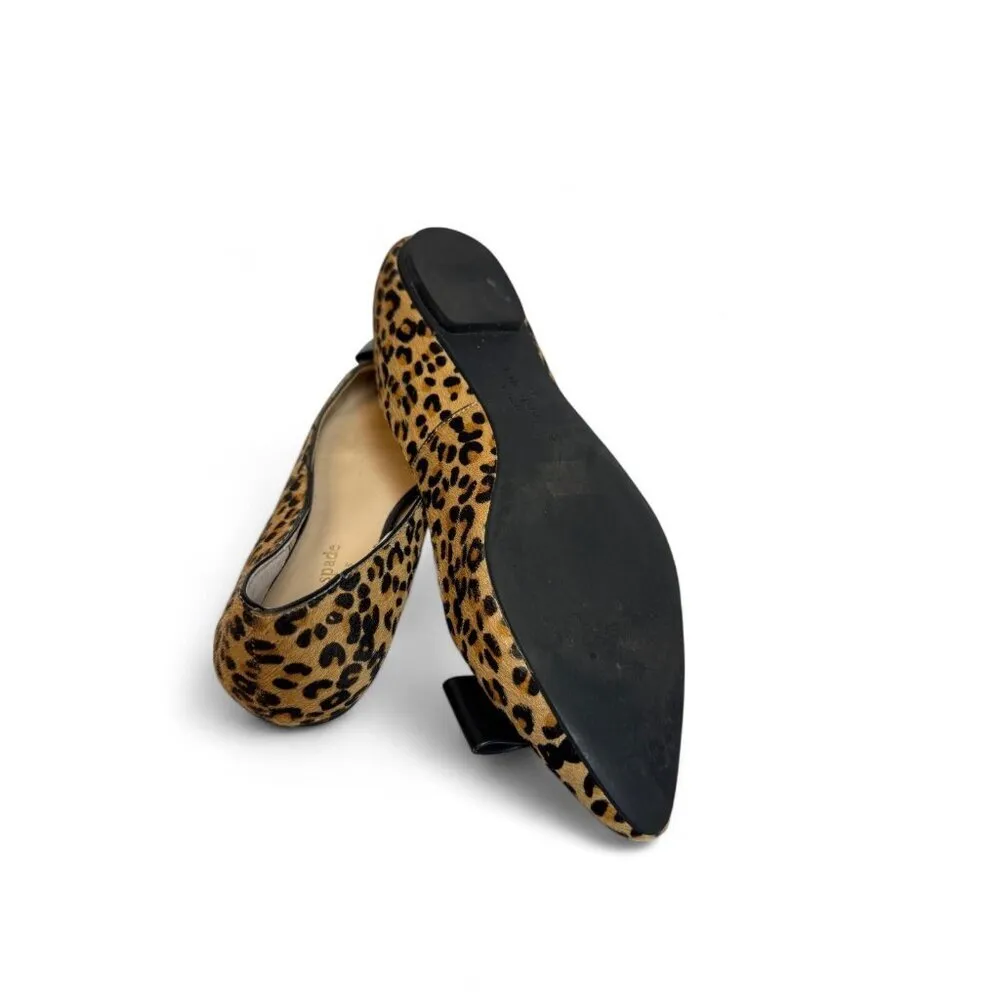 Kate Spade Norah Calf Hair Leopard Bow Flats 9 M Brown Black Pointed Toe - Image 3
