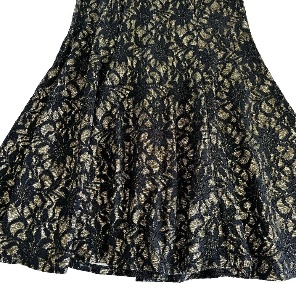 Bailey Blue Black and Gold Floral Lace Overlay Glitter Long Maxi Dress Gown - Image 6