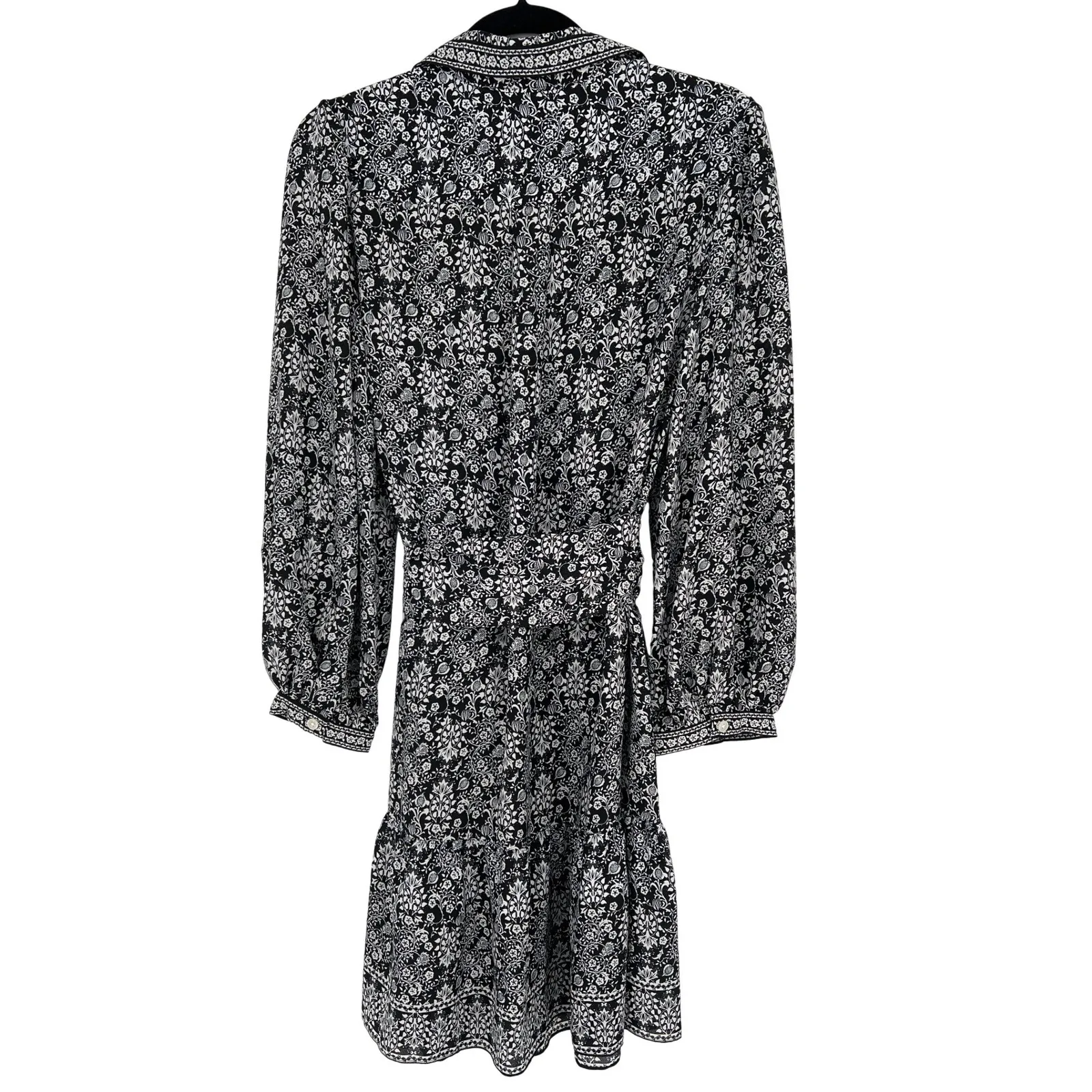Max Studio London Floral Shirt Dress XL Black White Long Sleeve NWT Tie Waist - Image 2