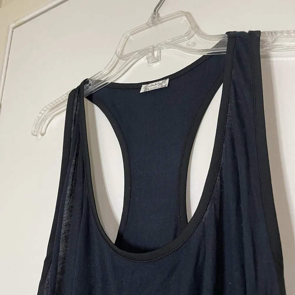 Free People intimately Navy ribbed black trim scoop neck soft tank top large - Image 2