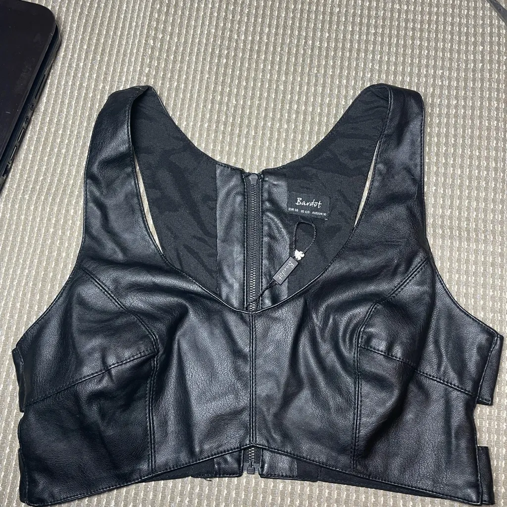 Bardot Black Leather Crop Top - Image 4