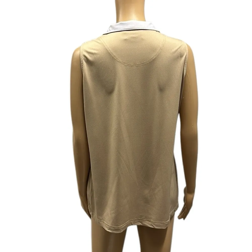 Sport Haley Tan White Sleeveless Owl Zipper Polo Shirt Womens Large - Image 4