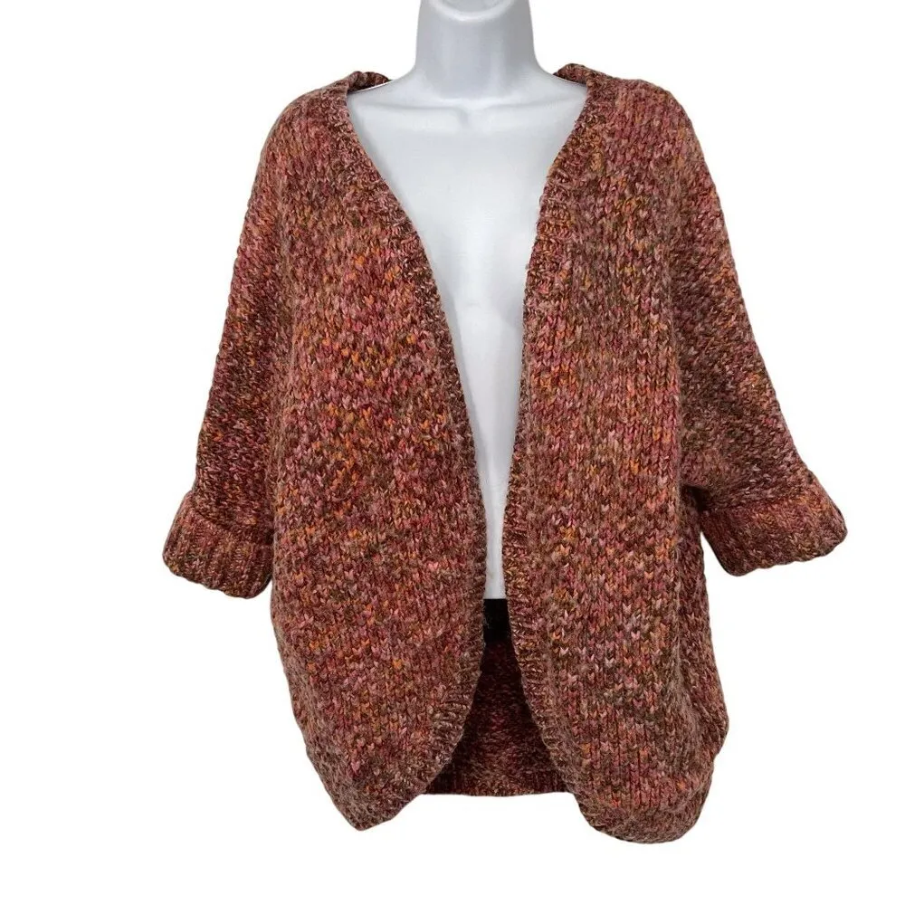 Maison Jules Wool Knit Cardigan Sweater Top Chunky Open Front Orange Pink - Image 6