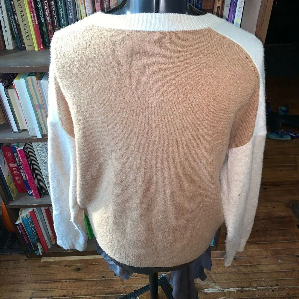 Madewell tan & cream color block grandpa M cardigan - Image 2