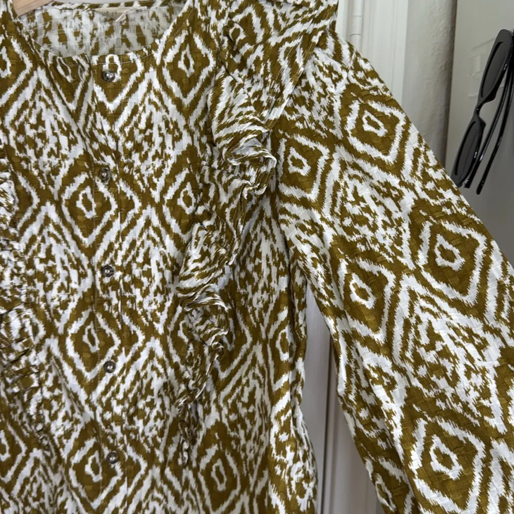 Sezane Boby ikat ruffle button down blouse - Image 10