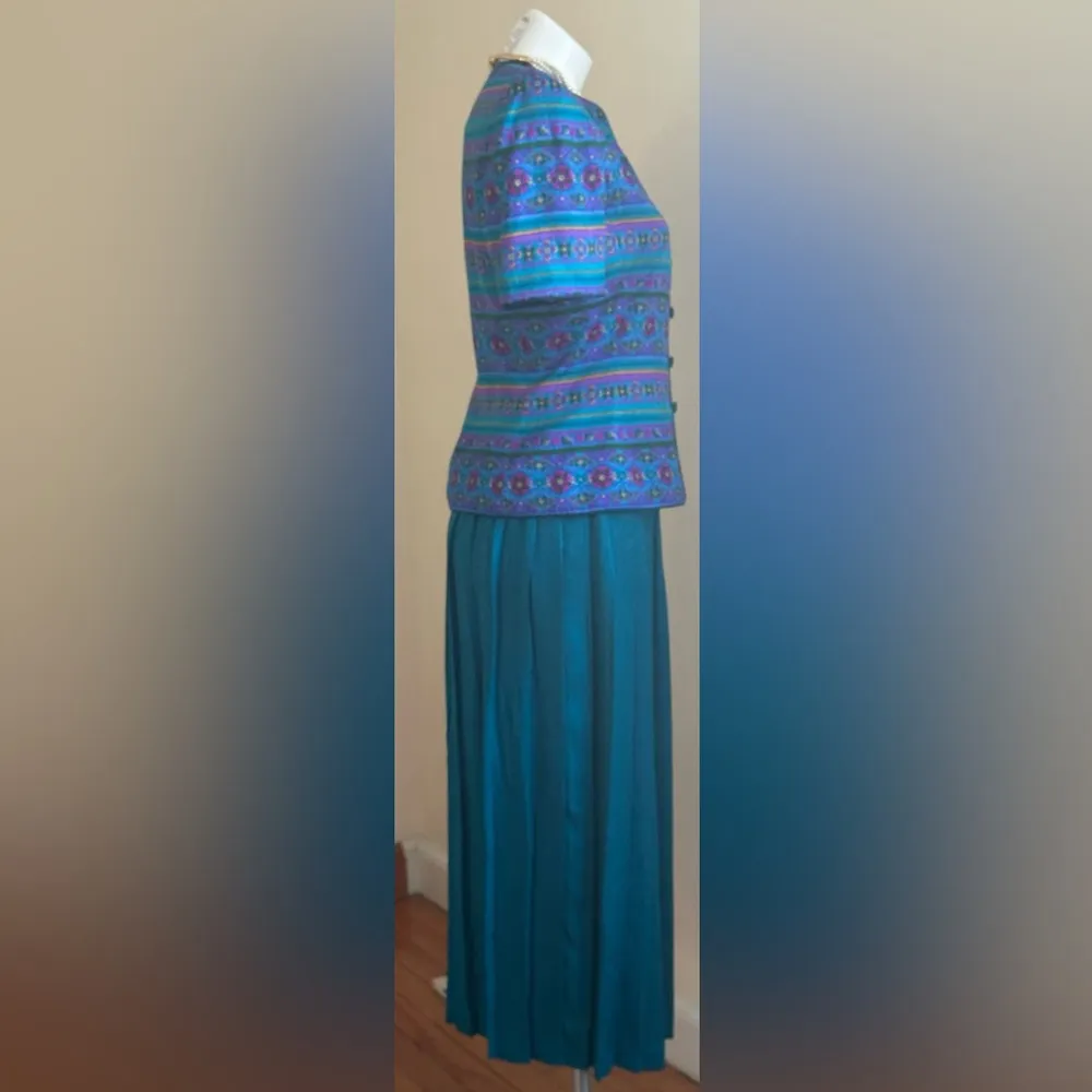 Adrianna Papell Safe Silk Blue,Pink,Purple,Yellow Satin Skirt Set 100% Silk Sz 6 - Image 2