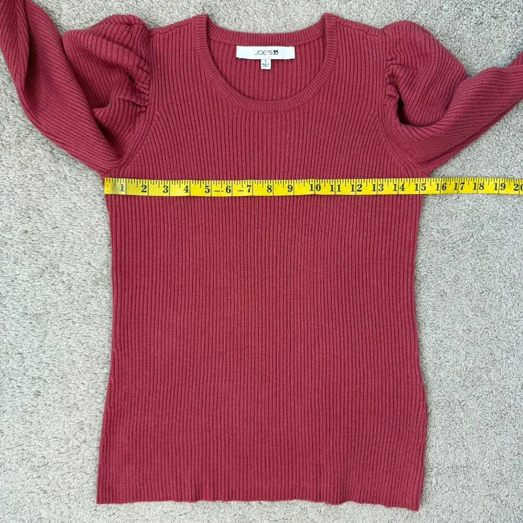 Joe's Jeans Wool Blend Rib Sweater Womens Size S Slate Rose Puff Sleeves‎ Fitted - Image 8