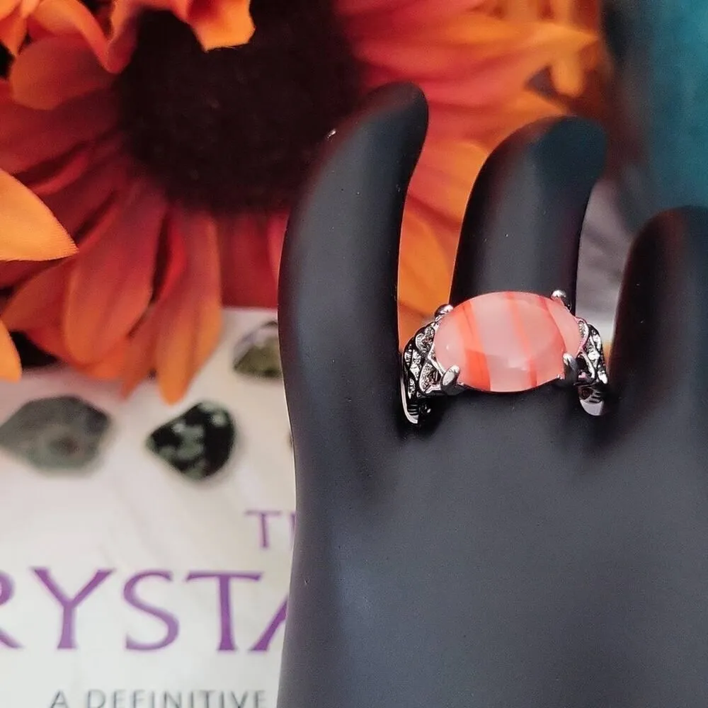 Natural Crystal Agate Silver Plated Ring Size 7.5 Orange - Image 7