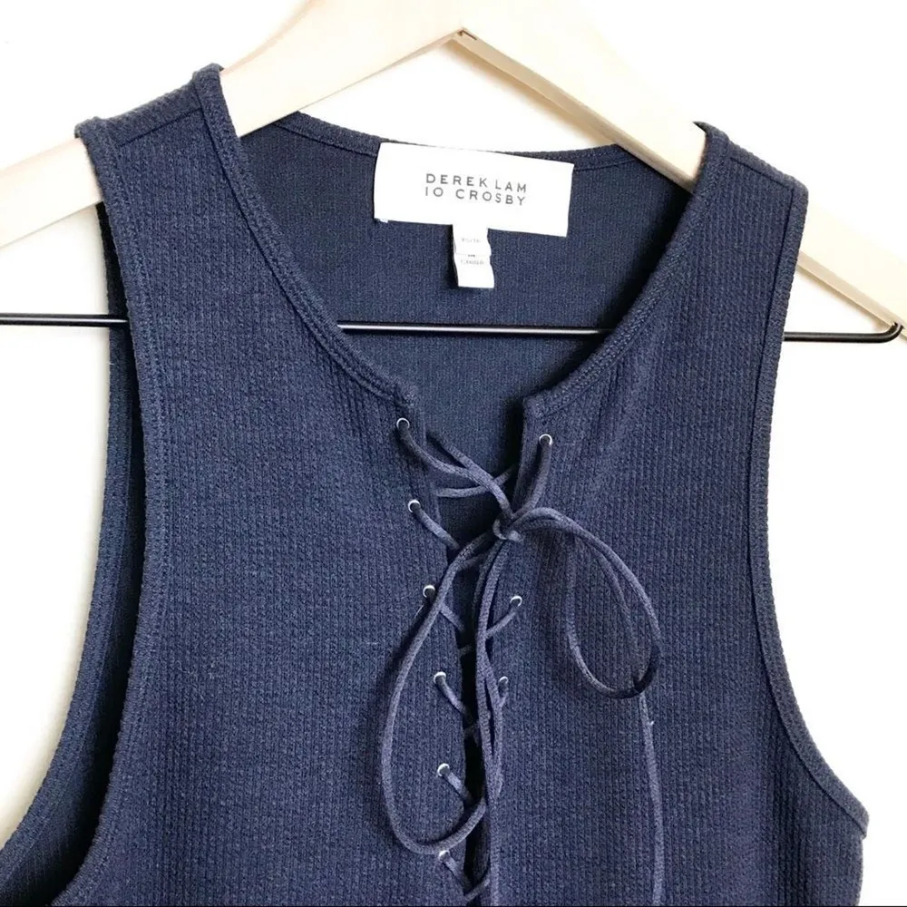 10 Crosby Derek Lam Tank Dress size XS Lace up Navy Blue Ribbed Knit Bodycon - Image 4