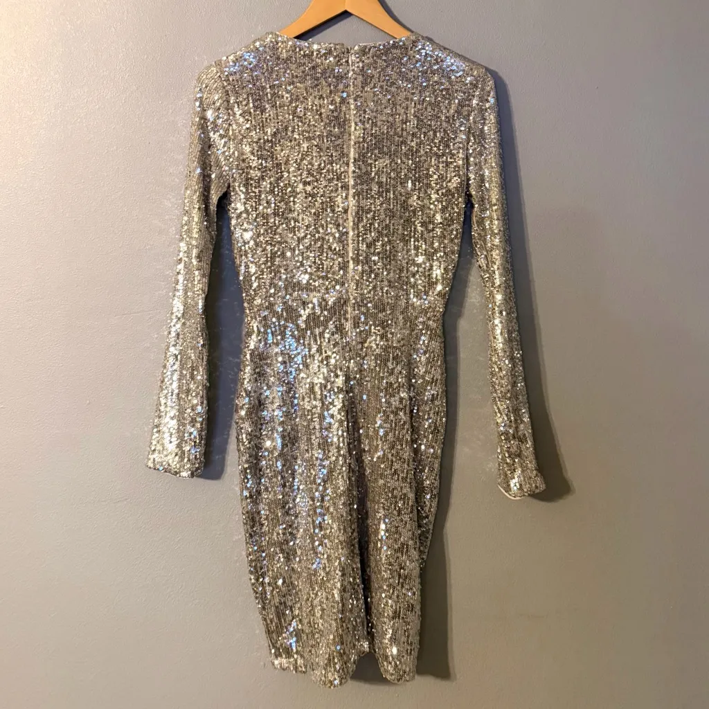 Express Silver Sequin Long Sleeve Dress - Image 4