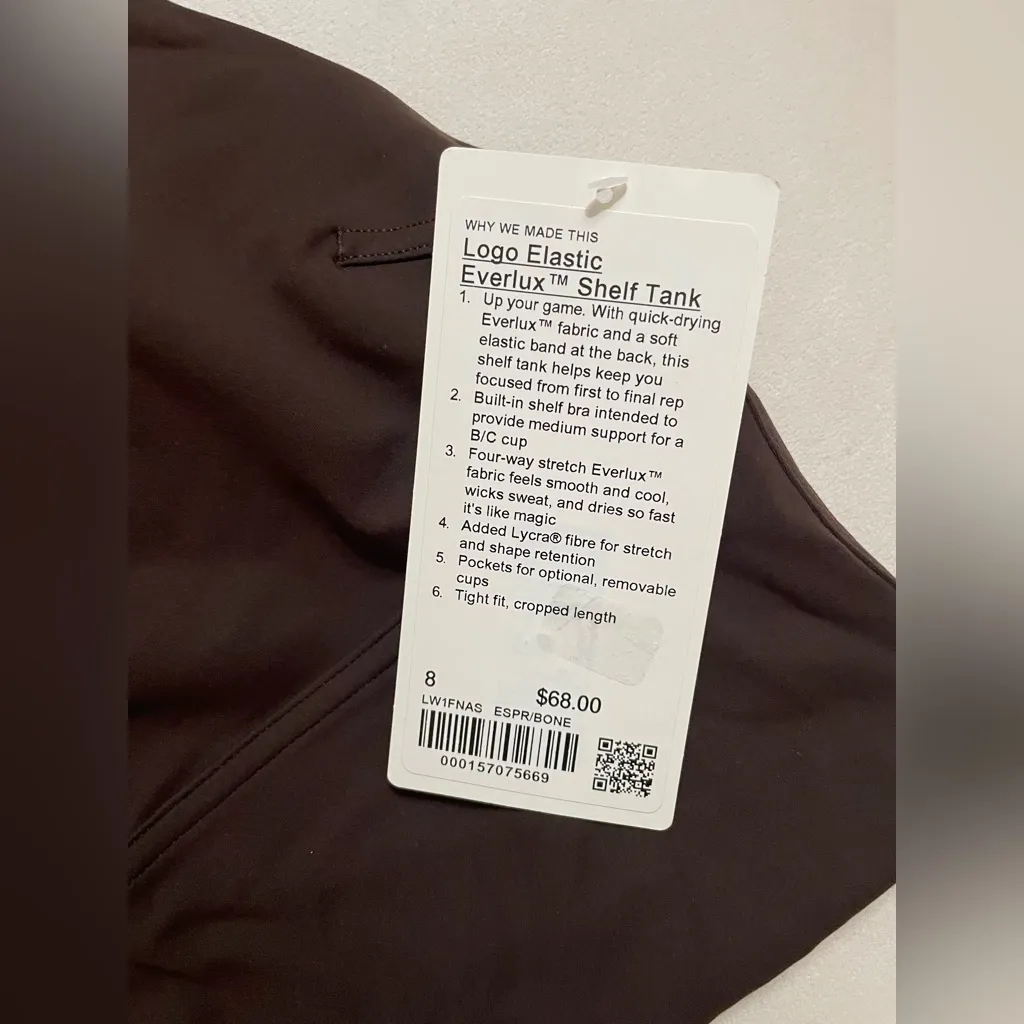 Lululemon NWT Logo Elastic Everlux Shelf Tank Top Graphic Expresso Bone Size 8 - Image 4