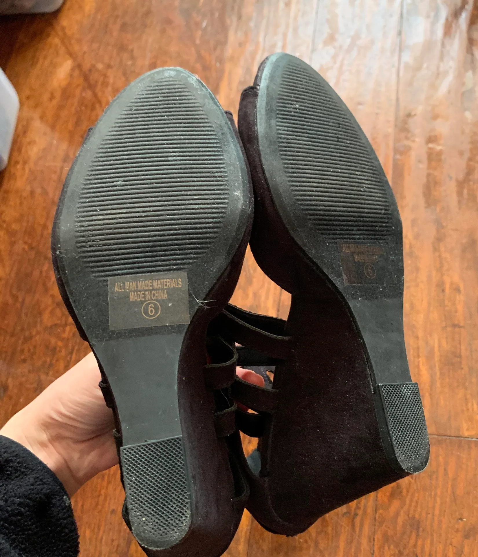 Black Laser Cut Ankle Strap Peeptoe Wedge Sandals Size 6 - Image 5