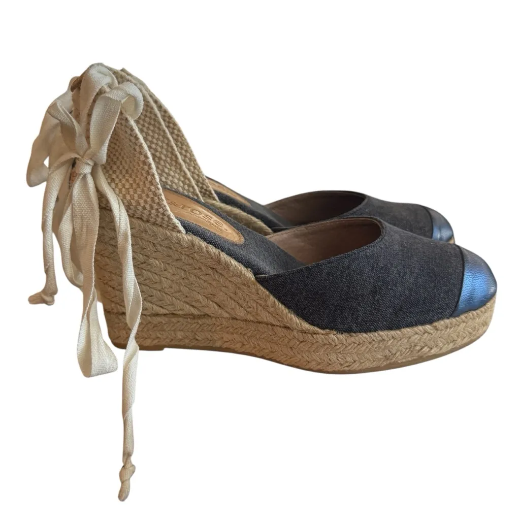 Mint and Rose Lolita Espadrille Wedge Metallic Goat Leather & Canvas EU37(US6.5) Blue Size 6.5 - Image 7