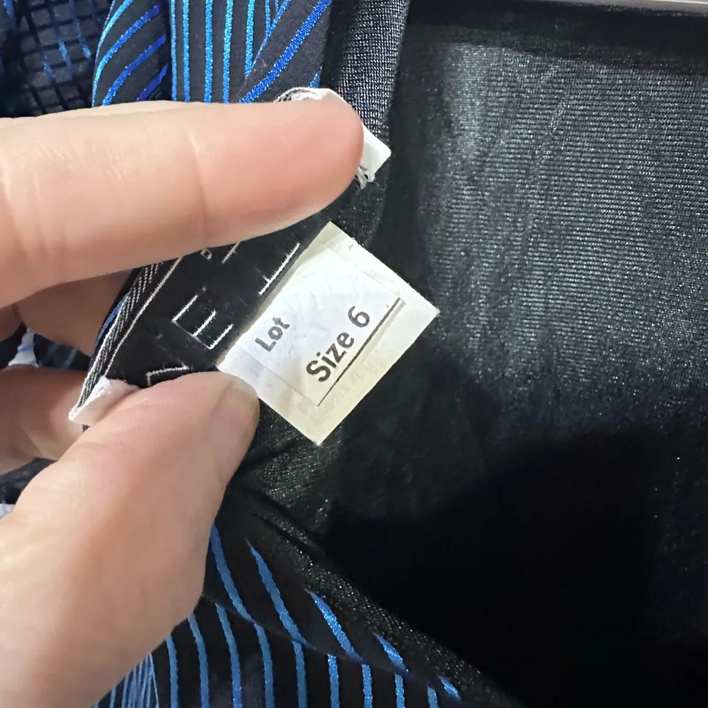 Drop Waist Shirt Dress Black with Shiny Blue Stripes Sz 6 - Image 7