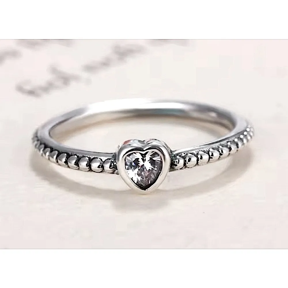 NEW Women's Milgrain 925‎ Sterling Silver Diamond Simulant Heart Ring Size 6.5 - Image 3