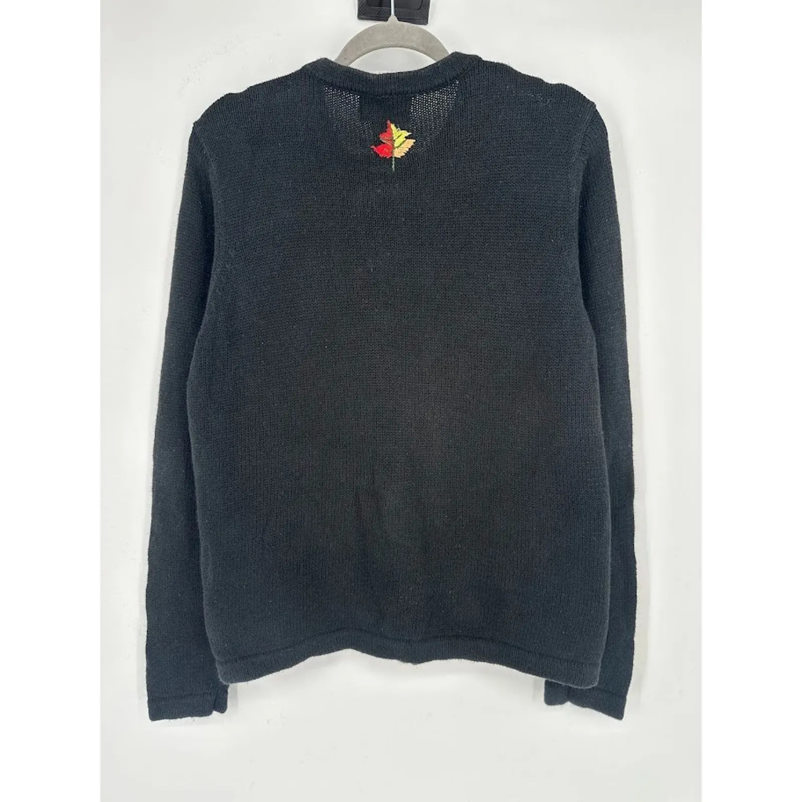 All Points Cardigan Zip Novelty Sweater Womens L Autumn Halloween Fall Pumpkin Black Size L - Image 7