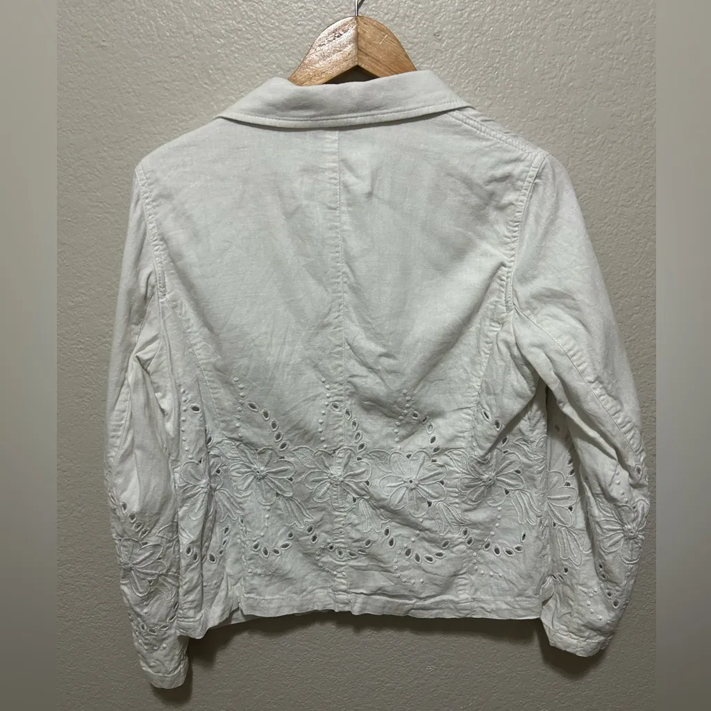 Coldwater Creek White Embroidered Linen Blend Jacket – PS (Petite Small) - Image 2