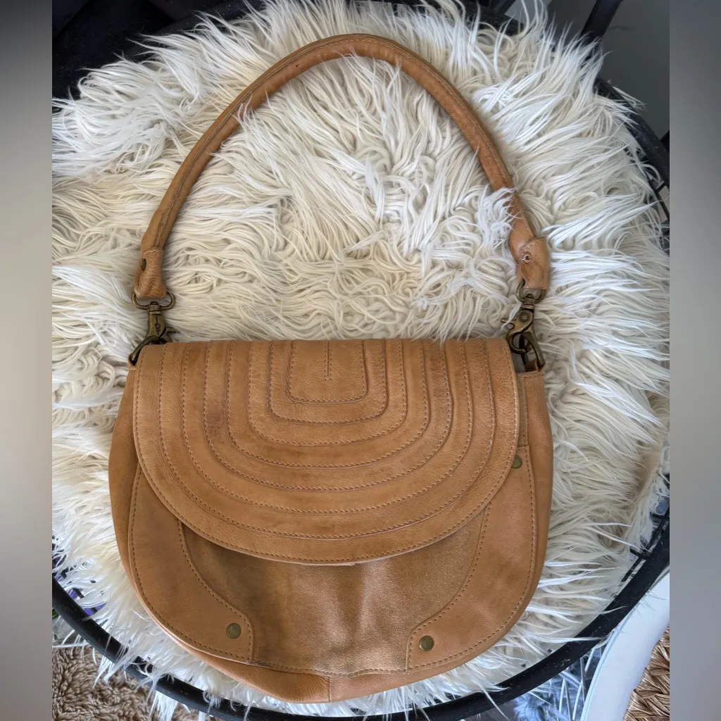 Anthropologie Day & Mood Harpa Leather & Suede Pleated Bag In Camel - Image 2