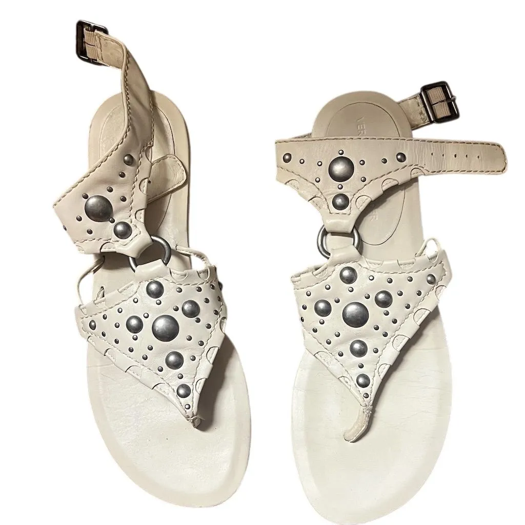 Vera Wang Women's White Studded Leather Thong Sandals Casual Summer - Image 2