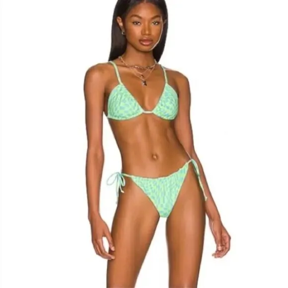 New! Set! It’s Now Cool x Free People checkered wave lime green bikini set, S Blue - Image 15