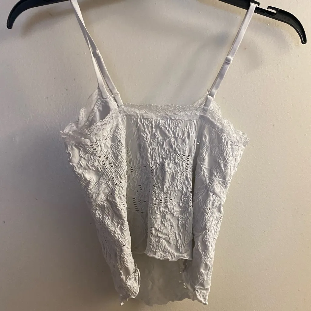 So Womens Juniors White Textured Lace Print Cami Camisole Tank Top XS Bust 28” - Image 5