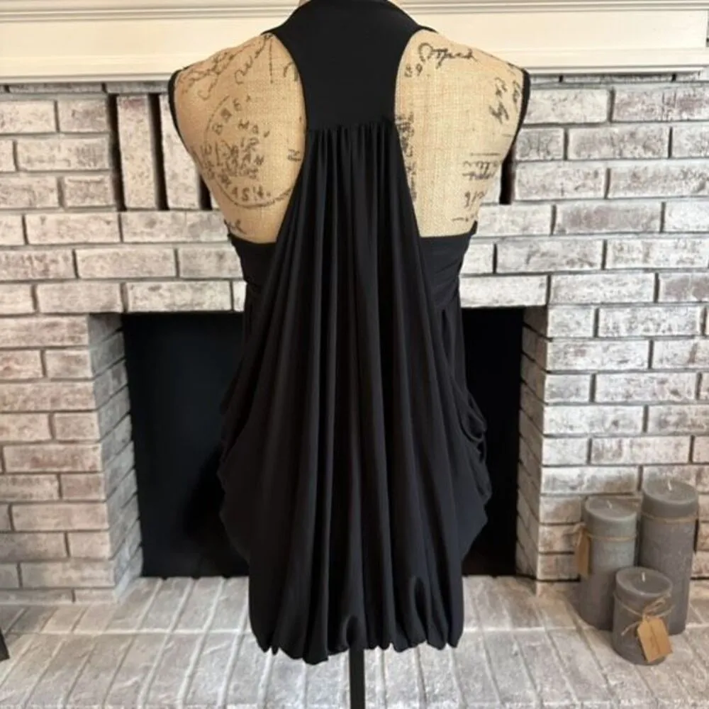 Vintage 90s Un Deux Trois Women's Sequin Halter Draped Sleeveless Dress Black 12 - Image 6