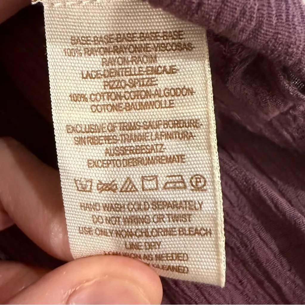 Free People NWT Crochet Lace Back Long Sleeve Button Up Blouse Women’s XS Purple - Image 7