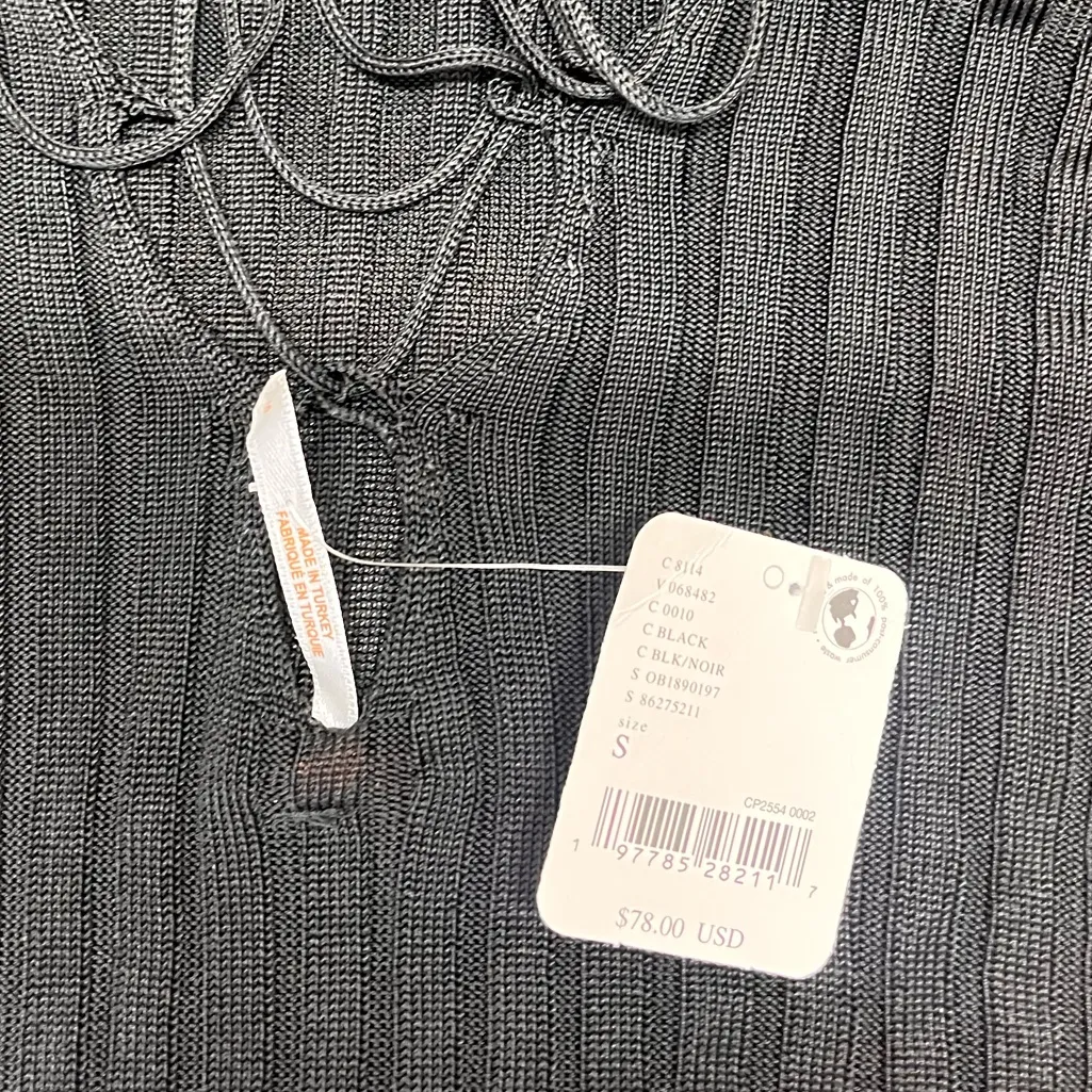 FREE PEOPLE Black Knit Hits Different Lace Up Long Sleeve‎ TOP sewater small - Image 9