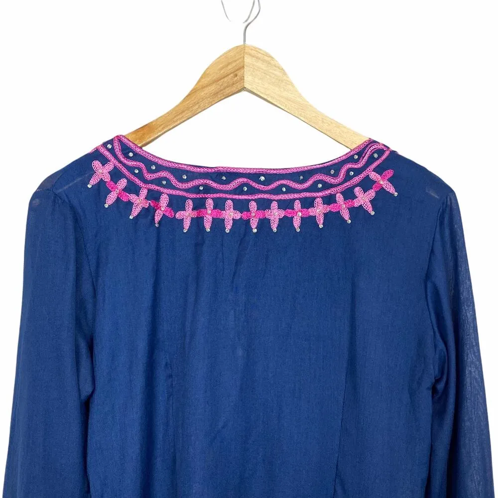 Letarte Handmade Rhinestone Blue Pink Swim Cover Up Size Small - Image 8