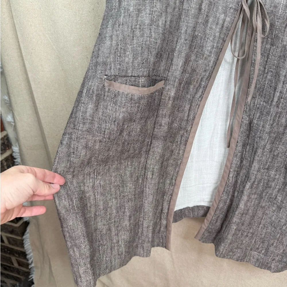 Eileen Fisher Kimono Cardigan Jacket 1X Brown Long Sleeve Linen Tie Front - Image 4