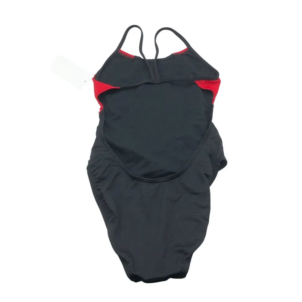 The Finals TYR Surf Splice Swan Back One Piece Swimsuit Colorblock Black Red 30 - Image 4