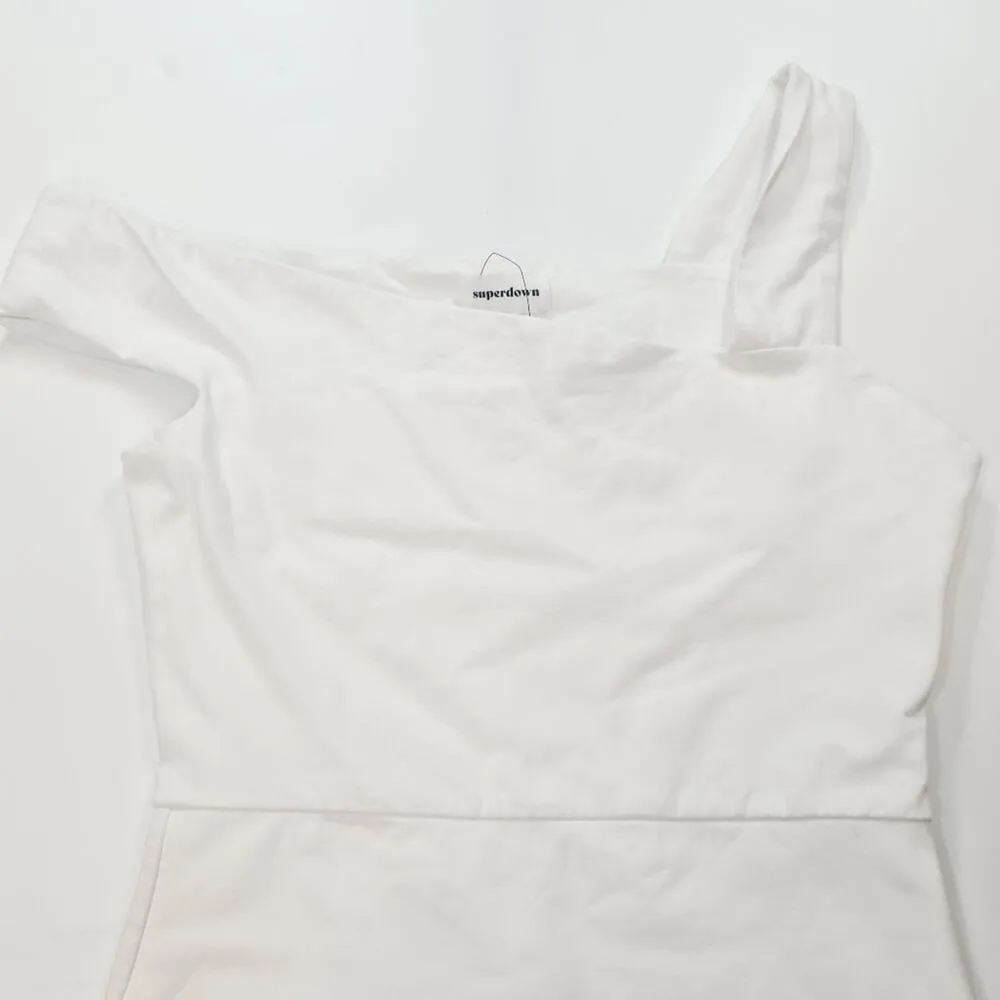 superdown  Fallon Asymmetrical Mini Dress in White Medium - Image 4
