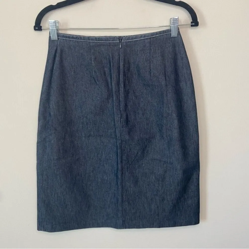Anthropologie Dark Wash Blue Jean Denim Skirt with Stripe Embroidery Sz XS - Image 4