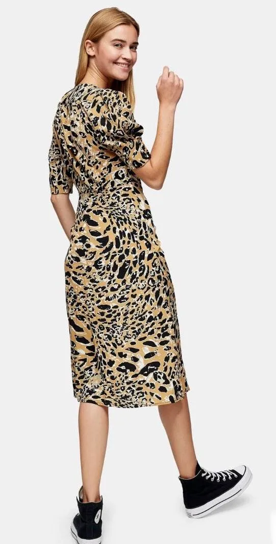 Leopard Print Mock Wrap Midi Dress NWT - Image 2