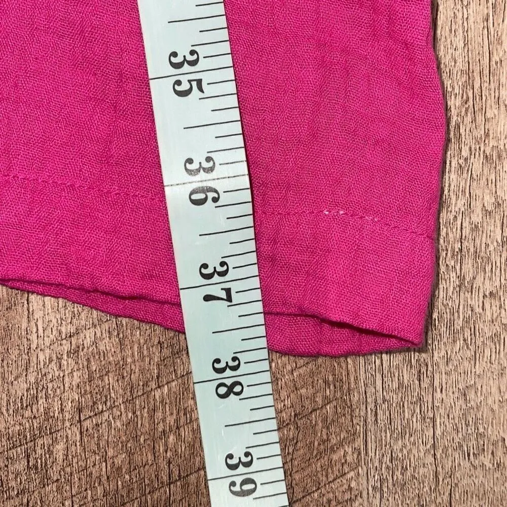 Leota Womens Long Sleeve Tie Waist Cotton Gauze Rena Mini Dress Pink Fuchsia Med - Image 11