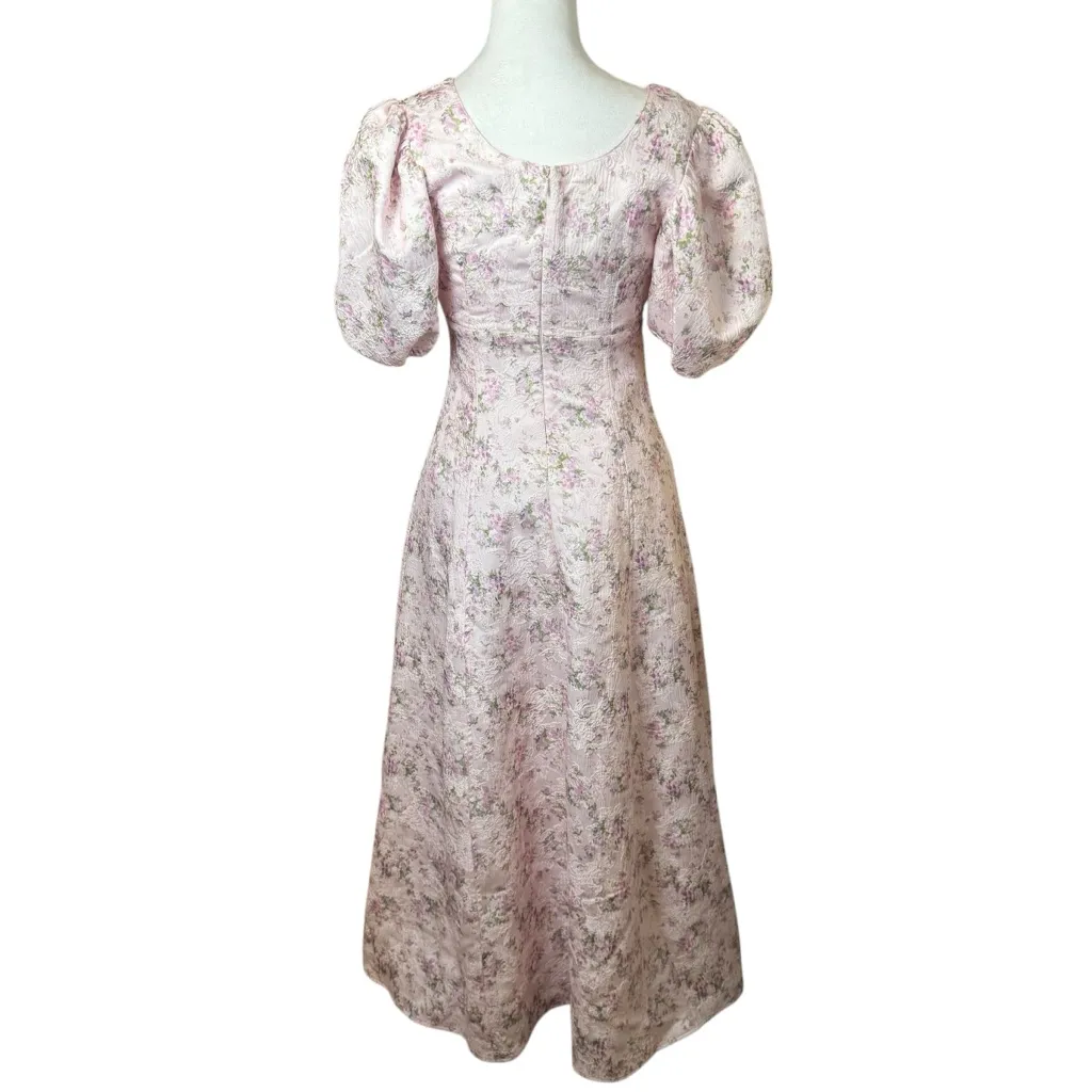 Hyacinth House Pink Jacquard Empire Ella Maxi Dress Floral Tuckernuck Wedding XS - Image 9