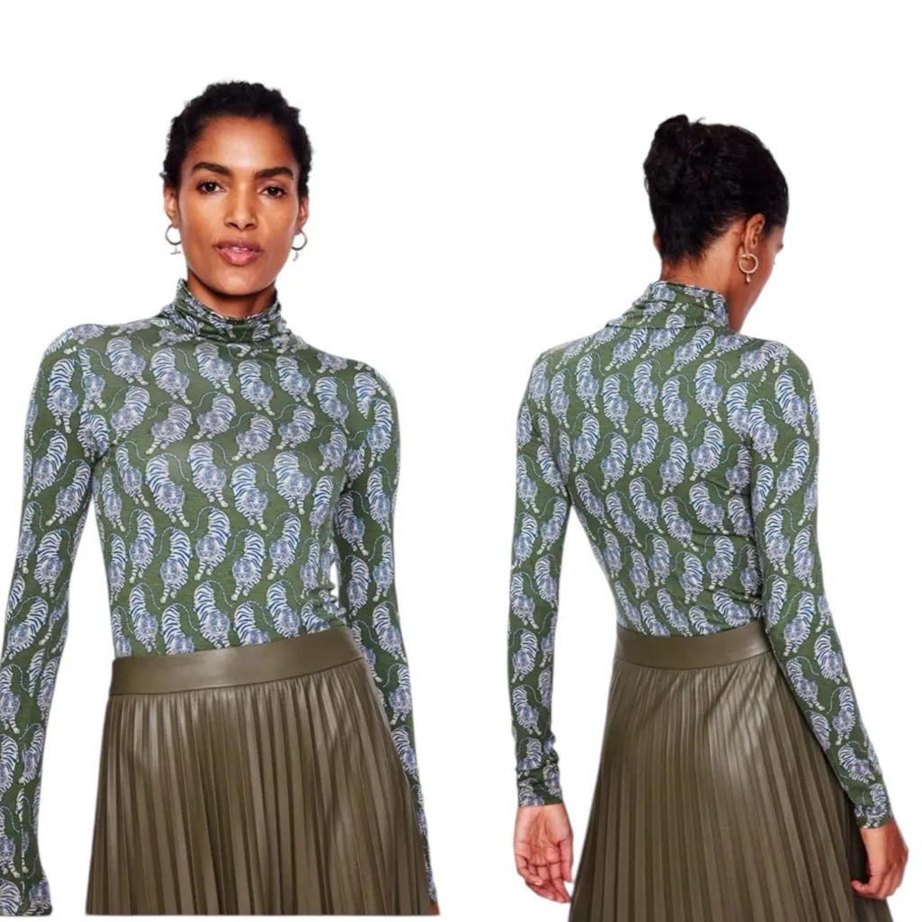 Boden Polly Tigers Top All Over Tiger Long Sleeve Mock Neck Womens XL 20 - Image 2