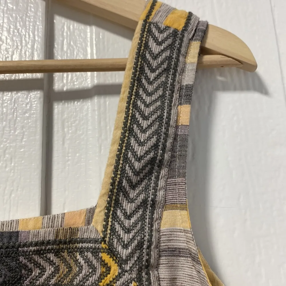 Lucky Brand Women's Yellow and Grey Blouse Striped with Neckline Embroidery sz S - Image 3