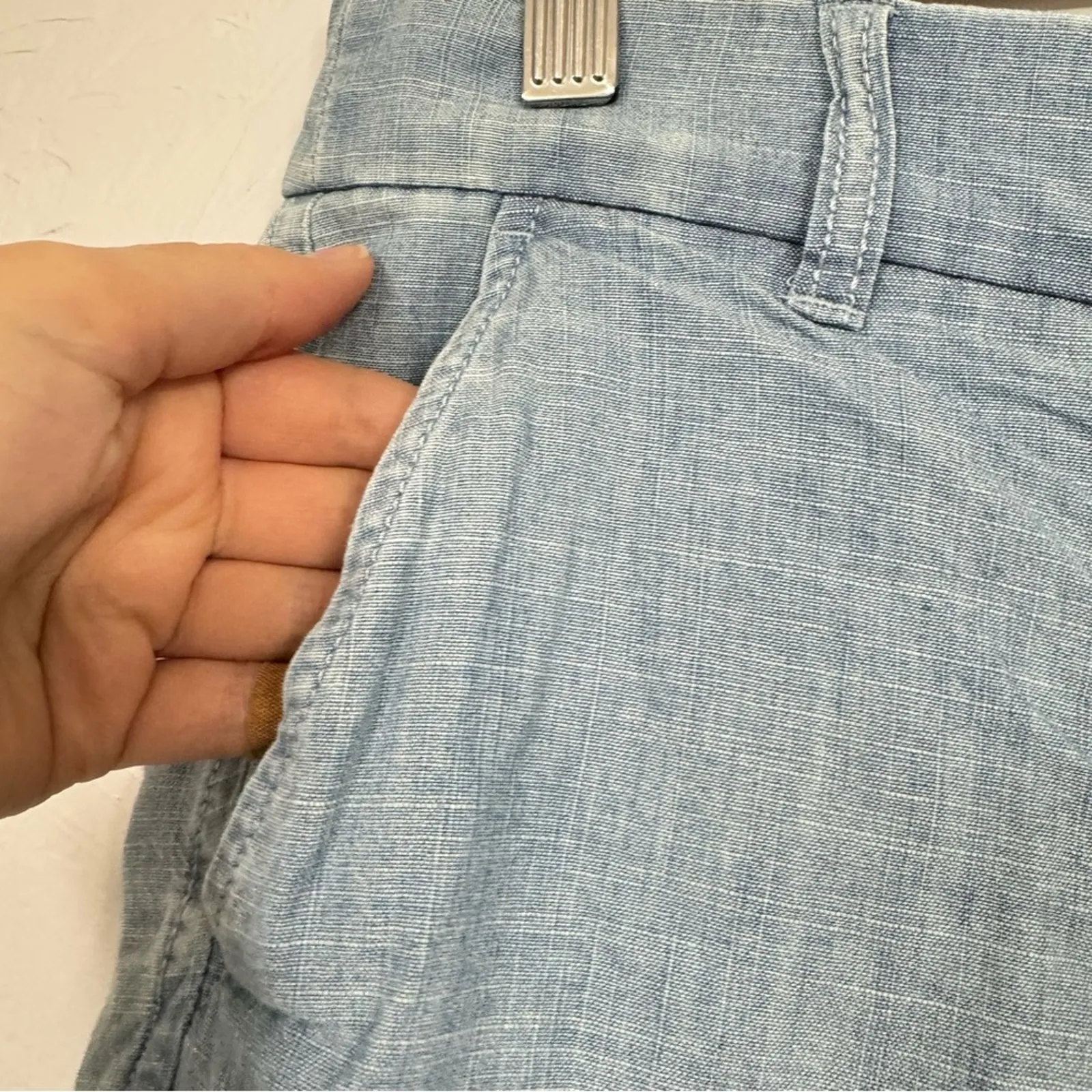 J Crew Cotton Chambray Blue Casual Shorts Womens 6 Chino Pockets Summer - Image 4