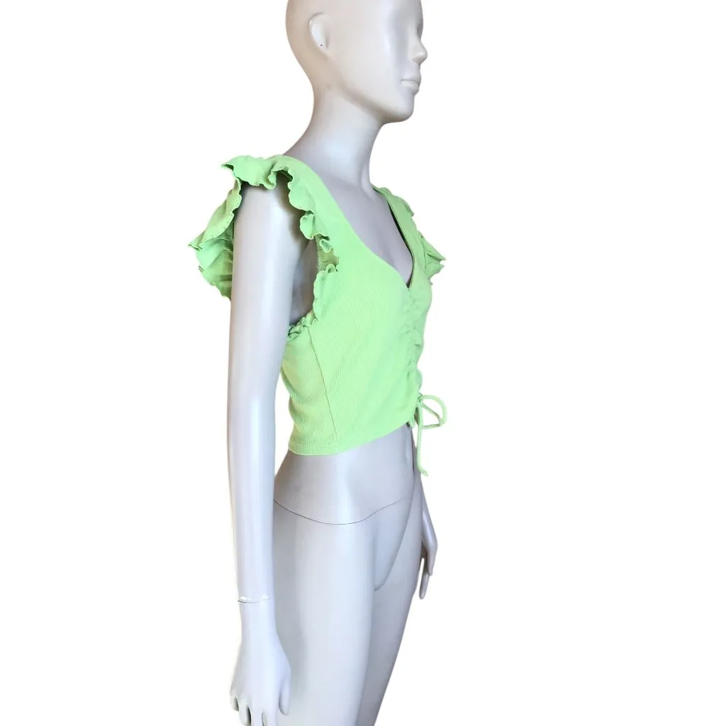 Zara Lime Green Ruffle Short Sleeve Crop Top - Image 3