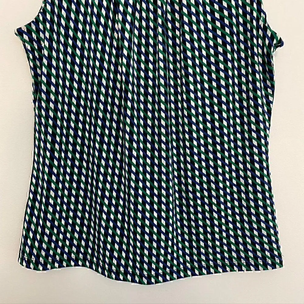 CALVIN KLEIN Green Blue Black Geo Stripe Sleeveless Shell Blouse PETITE PM MP - Image 3