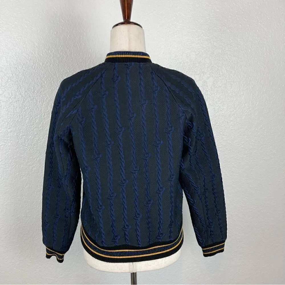3.1 Phillip Lim Brocade cable print Varsity Bomber black & blue jacket RARE 2 - Image 9
