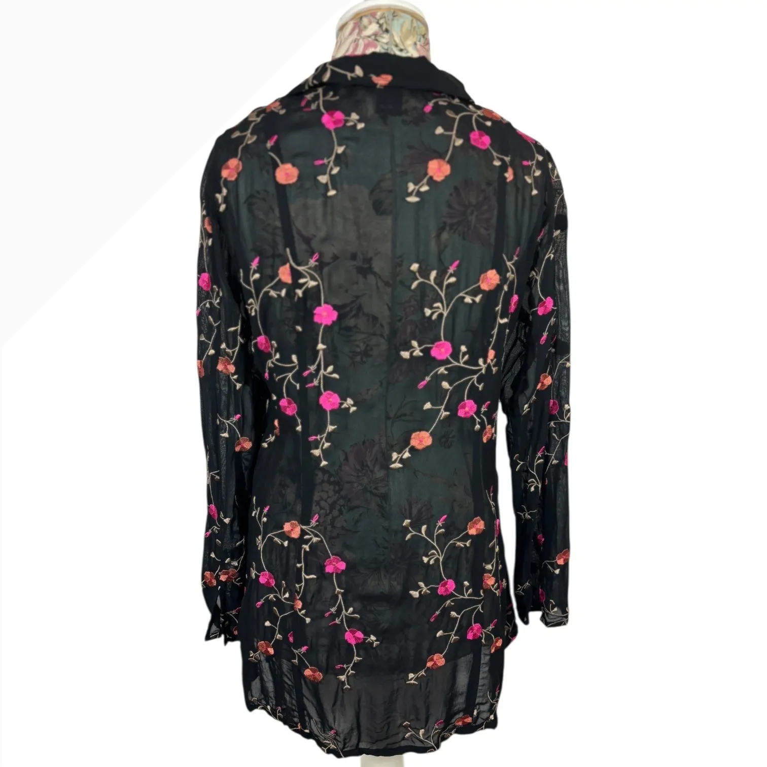 Karen Kane Black Embroidered Floral Sheer Kimono Jacket Blazer Size 8 Whimsigoth - Image 10