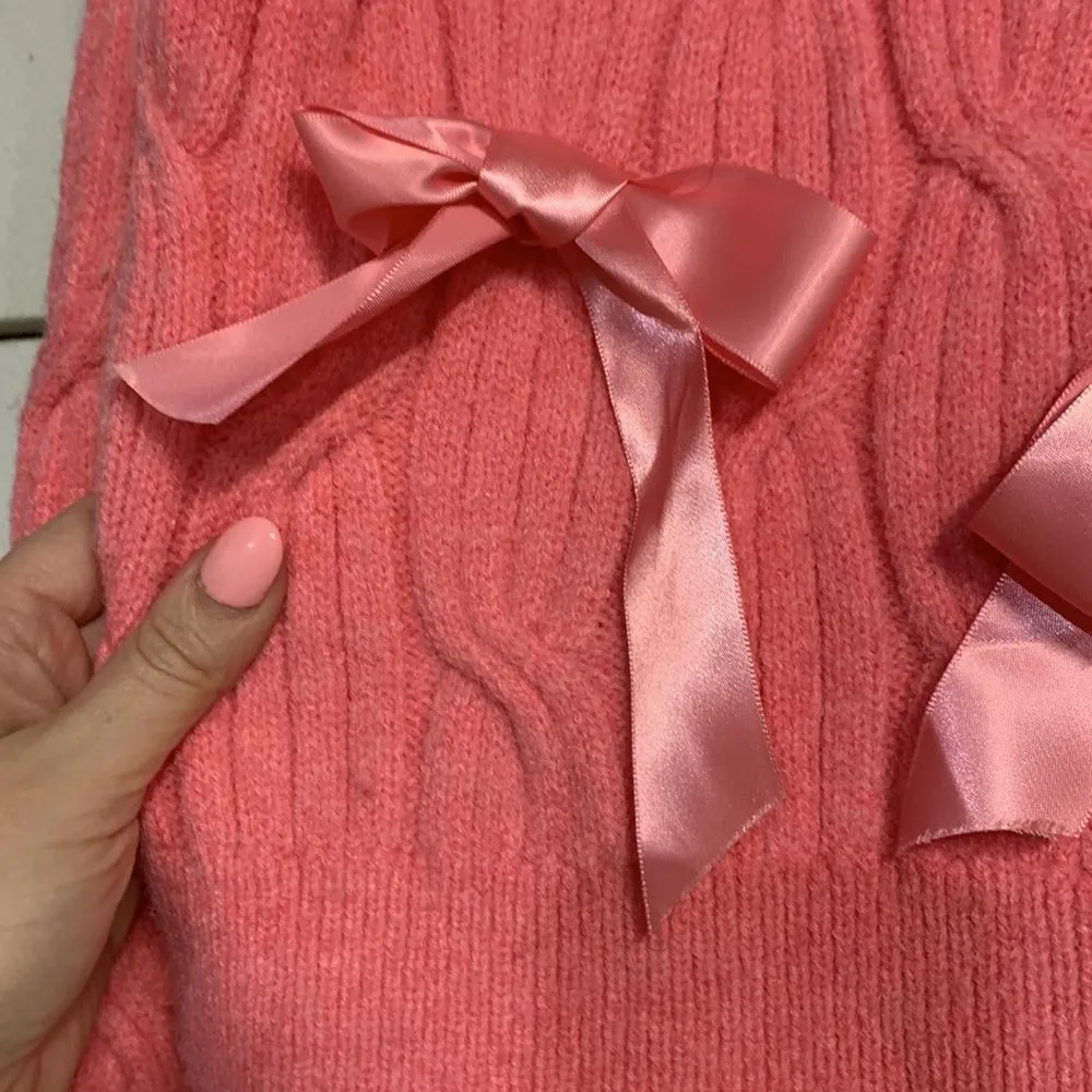 STORIA PINK BOW CABLE KNIT SWEATER LARGE - Image 3