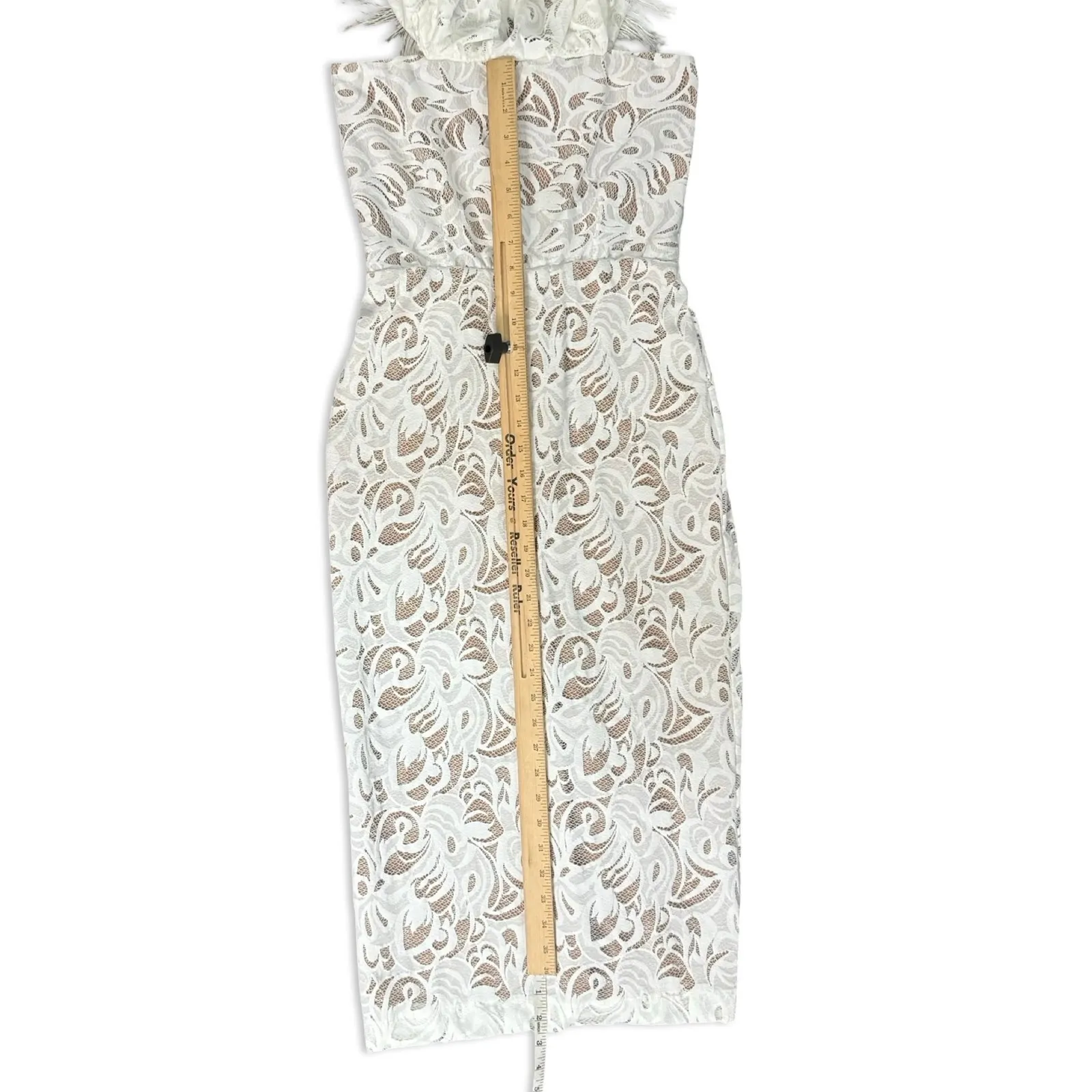 Grace Loves Lace Dominga Nude White Fringe Off Shoulder Midi Wedding Dress sz M Size M - Image 9