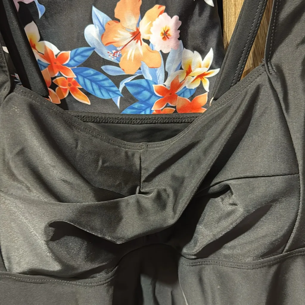 #61 Rivelino Tankini Plus Size Flowy Swimdress Tummy Control 2 Piece with Shorts Black - Image 7