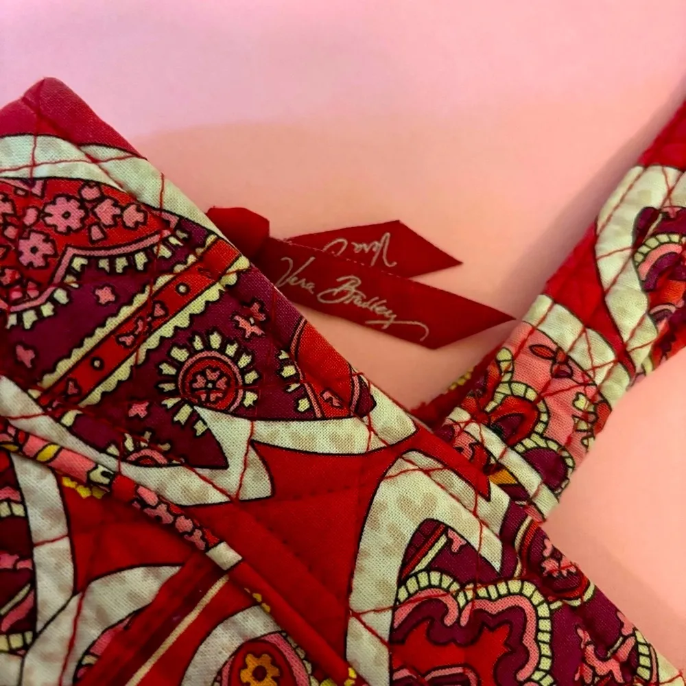 Vera Bradley Rosie Posie Red Pink Small Tote Bag / Shoulder Purse with Pockets - Image 10