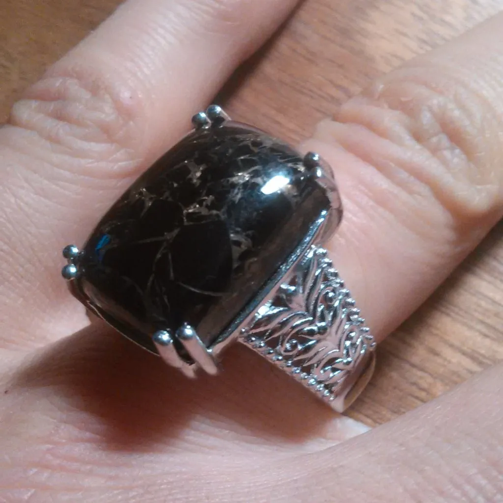 Matrix Silver Shungite Platinum Over Copper Solitaire Ring (Size 7) - Image 10